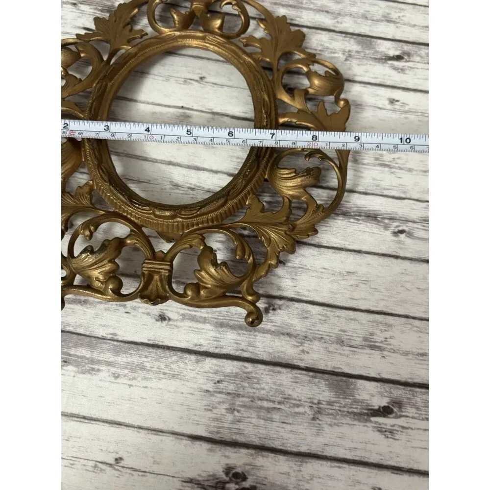 Antique‎ Cast Iron Gold Victorian Style MIRROR FRAME Stand Picture NO BACK